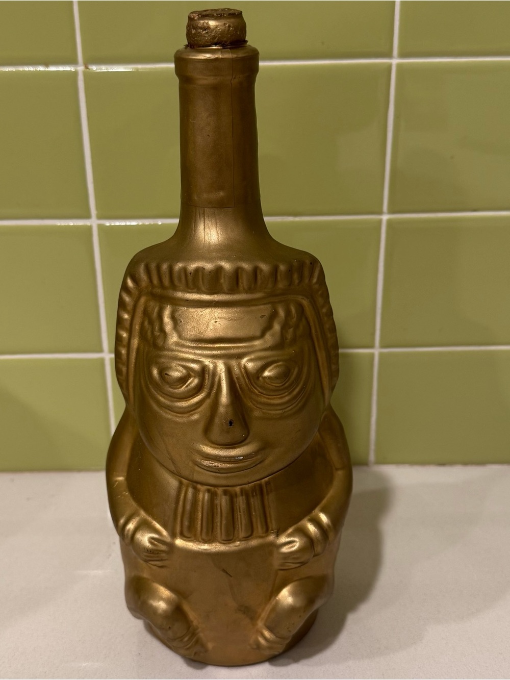 Gold Ceramic Tiki Bottle Figurine